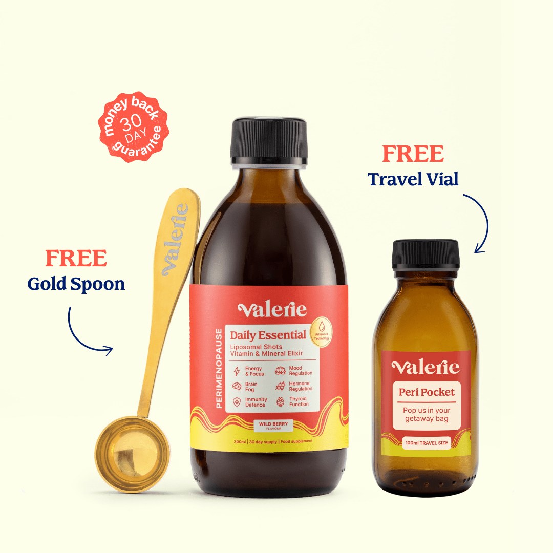 Valerie Daily Essential bottles with a free gold spoon and travel vial.